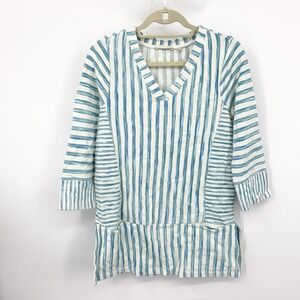 Soft Surroundings Women Size Medium Shirt Tunic Top Briza Stripe Blue White